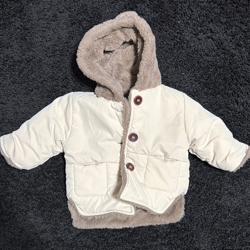 Cream and Brown Hooded Jacket